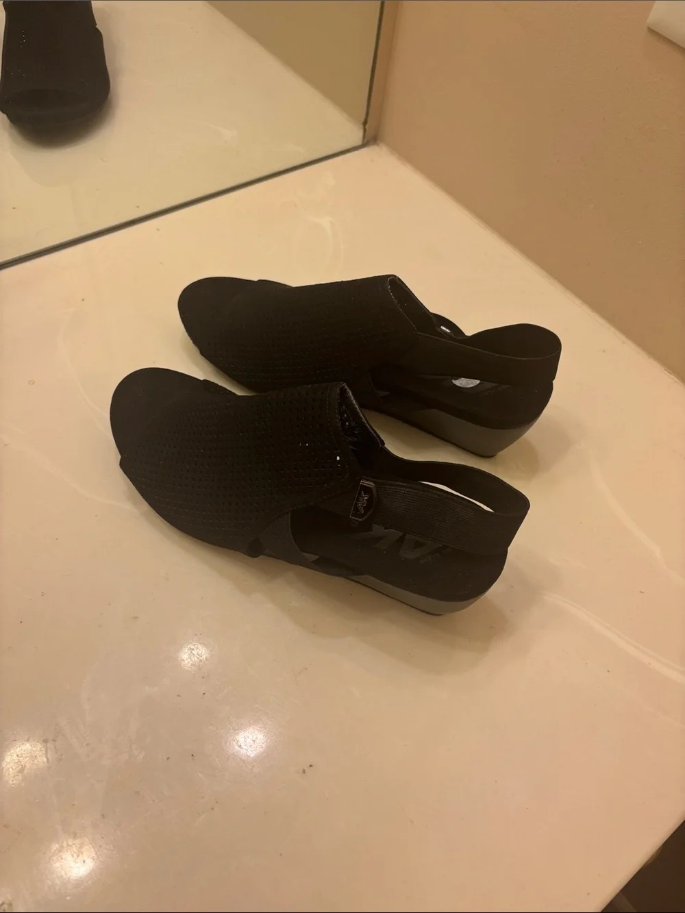 Anne Klein Comfort Knit Slingback Wedge - Black